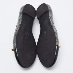 Pre Owned Tory Burch Black/Grey Patent Leather and Embossed Snakeskin Verbena Tribal Ballet Flats Size 37
