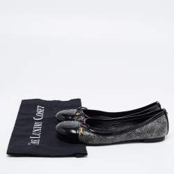 Pre Owned Tory Burch Black/Grey Patent Leather and Embossed Snakeskin Verbena Tribal Ballet Flats Size 37