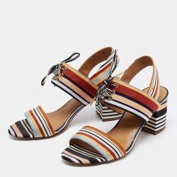 Pre Owned Tory Burch Multicolor Canvas Block Heel Slingback Sandals Size 39