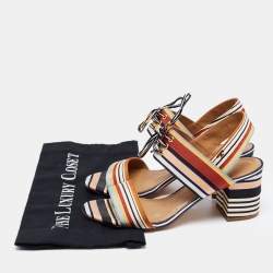 Pre Owned Tory Burch Multicolor Canvas Block Heel Slingback Sandals Size 39