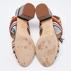 Pre Owned Tory Burch Multicolor Canvas Block Heel Slingback Sandals Size 39