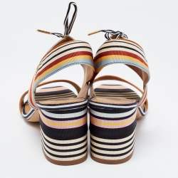 Pre Owned Tory Burch Multicolor Canvas Block Heel Slingback Sandals Size 39