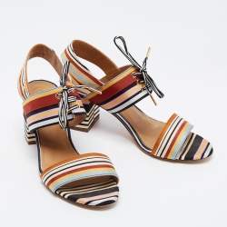 Pre Owned Tory Burch Multicolor Canvas Block Heel Slingback Sandals Size 39