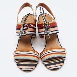 Pre Owned Tory Burch Multicolor Canvas Block Heel Slingback Sandals Size 39