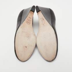 Pre Owned Tory Burch Black Leather and Patent Cap Toe Reva Wedge Pumps Size 37