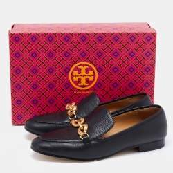 Pre Owned Tory Burch Black Leather Jessa Loafers Size 38.5