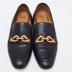 Pre Owned Tory Burch Black Leather Jessa Loafers Size 38.5