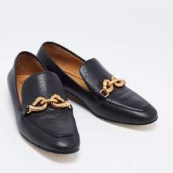 Pre Owned Tory Burch Black Leather Jessa Loafers Size 38.5