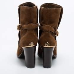 Pre Owned Tory Burch Brown Suede Buckle Ankle Boots Size 37