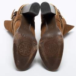 Pre Owned Tory Burch Brown Suede Buckle Ankle Boots Size 37