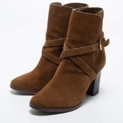 Pre Owned Tory Burch Brown Suede Buckle Ankle Boots Size 37