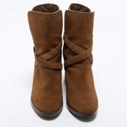 Pre Owned Tory Burch Brown Suede Buckle Ankle Boots Size 37