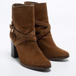 Pre Owned Tory Burch Brown Suede Buckle Ankle Boots Size 37