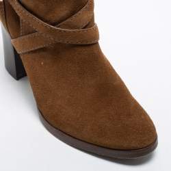 Pre Owned Tory Burch Brown Suede Buckle Ankle Boots Size 37