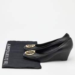 Pre Owned Tory Burch Black Leather Sally Wedge Pumps Size 37