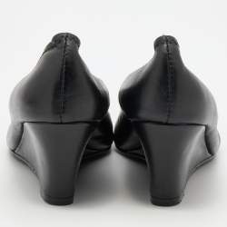 Pre Owned Tory Burch Black Leather Sally Wedge Pumps Size 37