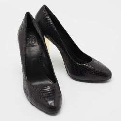 Pre Owned Tory Burch Black Python Pumps Size 37