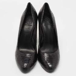 Pre Owned Tory Burch Black Python Pumps Size 37