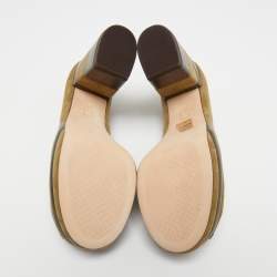 Pre Owned Tory Burch Green Suede and Leather Platform Pumps Size 38.5