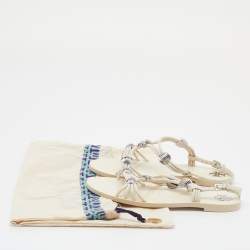 Pre Owned Tory Burch Off White Leather Embellished Flat Sandals Size 35