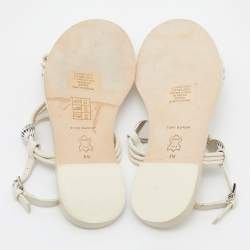 Pre Owned Tory Burch Off White Leather Embellished Flat Sandals Size 35