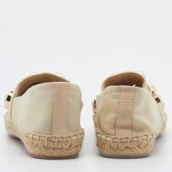 Pre Owned Tory Burch Light Beige Canvas Embellished Espadrille Flats Size 35