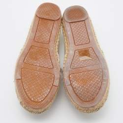 Pre Owned Tory Burch Light Beige Canvas Embellished Espadrille Flats Size 35