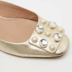 Pre Owned Tory Burch Gold Leather Vail Block Heel Mules Size 38.5