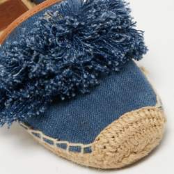 Tory Burch Blue Denim Shaw Espadrilles Flats Size 36.5