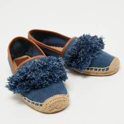 Tory Burch Blue Denim Shaw Espadrilles Flats Size 36.5