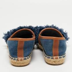 Tory Burch Blue Denim Shaw Espadrilles Flats Size 36.5