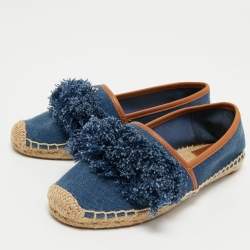 Tory Burch Blue Denim Shaw Espadrilles Flats Size 36.5
