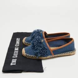 Tory Burch Blue Denim Shaw Espadrilles Flats Size 36.5