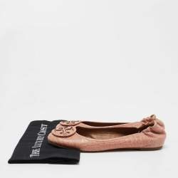 Pre Owned Tory Burch Beige Croc Embossed Leather Reva Ballet Flats Size 39