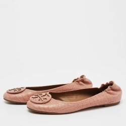 Pre Owned Tory Burch Beige Croc Embossed Leather Reva Ballet Flats Size 39