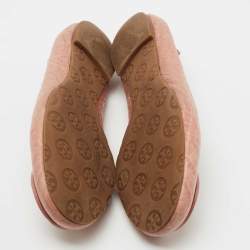 Pre Owned Tory Burch Beige Croc Embossed Leather Reva Ballet Flats Size 39