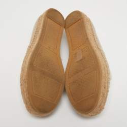 Pre Owned Tory Burch Beige Canvas Pom Pom Detail Espadrilles Flats Size 39.5