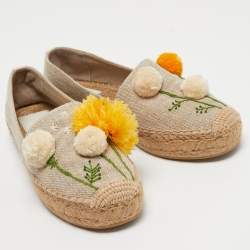 Pre Owned Tory Burch Beige Canvas Pom Pom Detail Espadrilles Flats Size 39.5