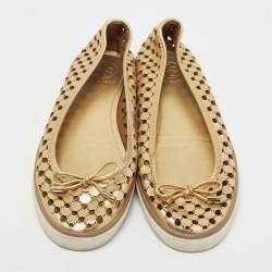 Pre Owned Tory Burch Metallic Gold Leather Cut Out Ballet Flats Size 38