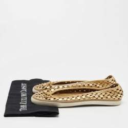 Pre Owned Tory Burch Metallic Gold Leather Cut Out Ballet Flats Size 38