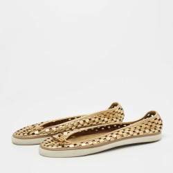 Pre Owned Tory Burch Metallic Gold Leather Cut Out Ballet Flats Size 38