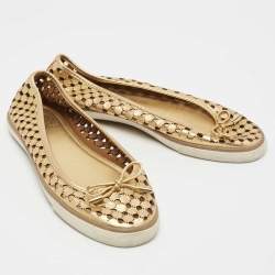 Pre Owned Tory Burch Metallic Gold Leather Cut Out Ballet Flats Size 38