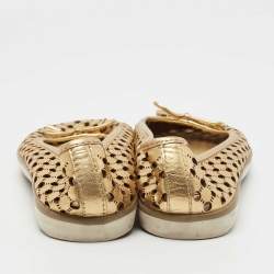 Pre Owned Tory Burch Metallic Gold Leather Cut Out Ballet Flats Size 38