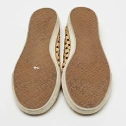 Pre Owned Tory Burch Metallic Gold Leather Cut Out Ballet Flats Size 38