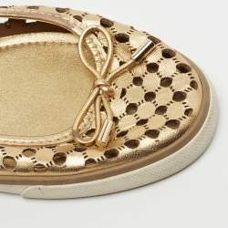 Pre Owned Tory Burch Metallic Gold Leather Cut Out Ballet Flats Size 38