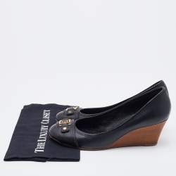Pre Owned Tory Burch Black Leather Amanda Wedge Pumps Size 41