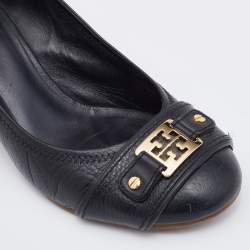 Pre Owned Tory Burch Black Leather Amanda Wedge Pumps Size 41