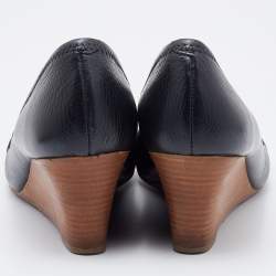Pre Owned Tory Burch Black Leather Amanda Wedge Pumps Size 41