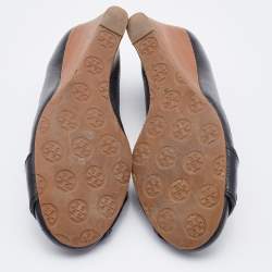 Pre Owned Tory Burch Black Leather Amanda Wedge Pumps Size 41