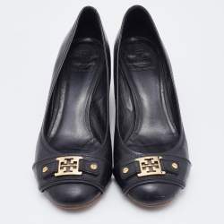 Pre Owned Tory Burch Black Leather Amanda Wedge Pumps Size 41